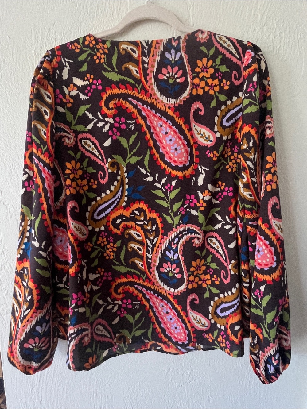 Belle by Kim Gravel Brown V-Neck Blouse with Multicolor Paisley - Picture 4 of 4
